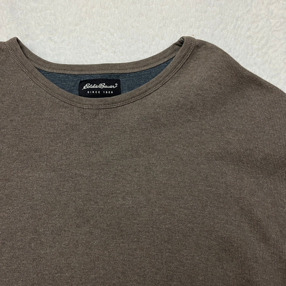 Eddie Bauer Sweater Mens‎ XLT Brown Cotton Crewneck Pullover Ribbed Knit Long - Picture 2 of 9